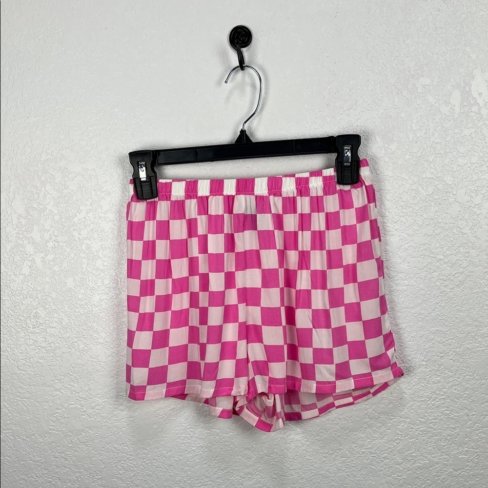 Kensie Women's Pink and White Checkered Athletic Shorts Lightweight Sz S Summer